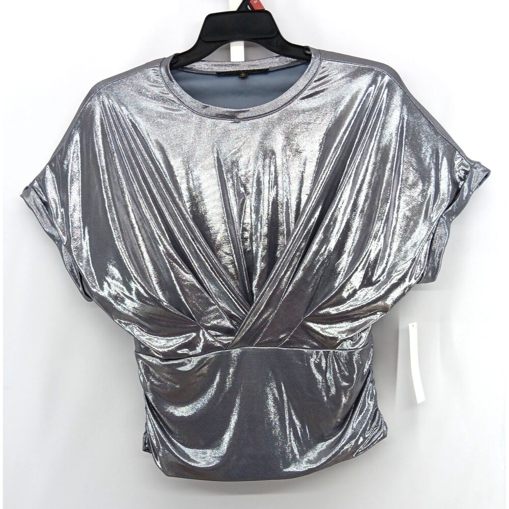 Cynthia Steffe Blouse Womens Large Chrome Dolman Sleeve Crossover Front NWT